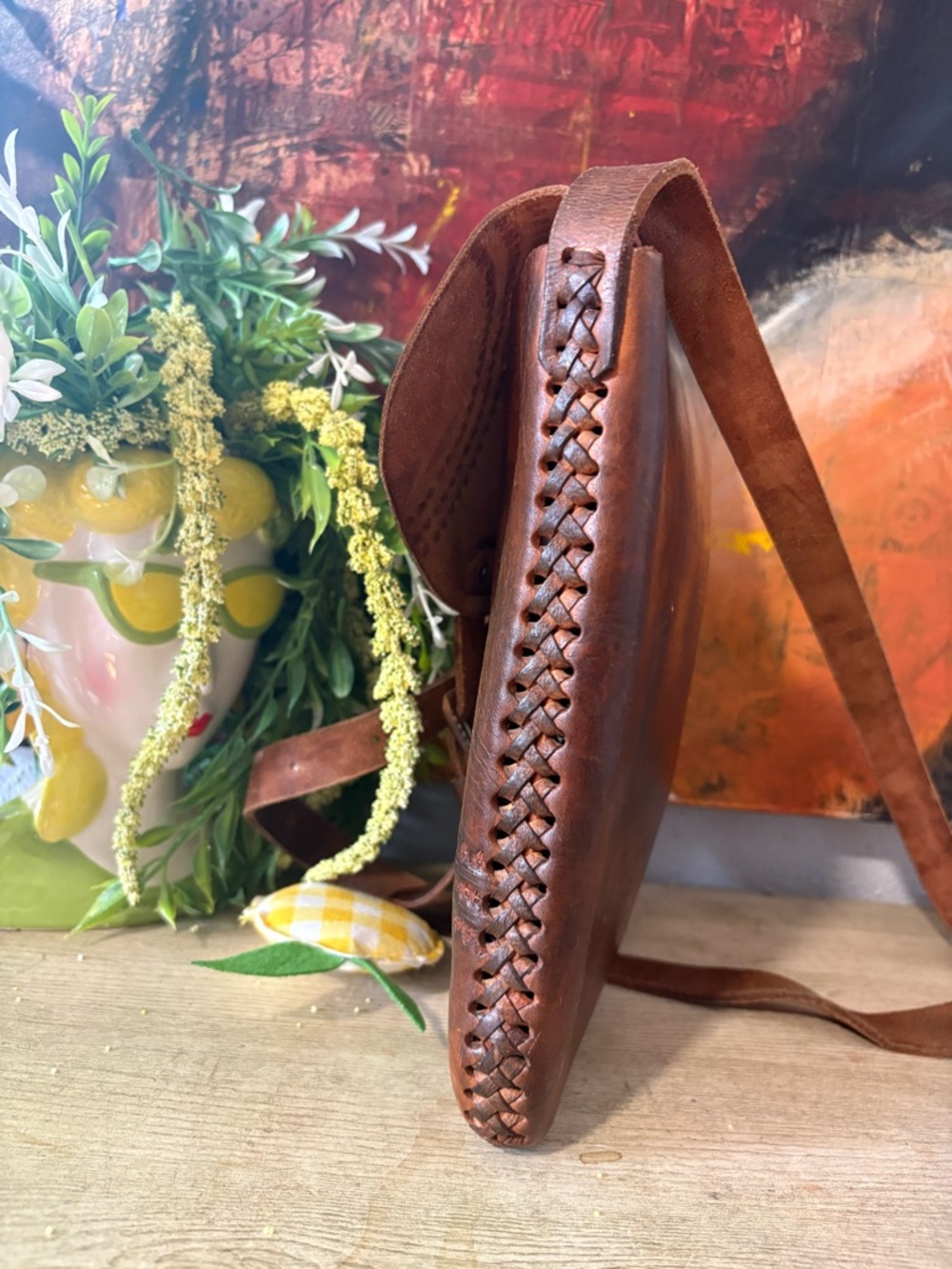 Handcrafted Brown Leather Embossed Crossbody Bag - Picture 4 of 6